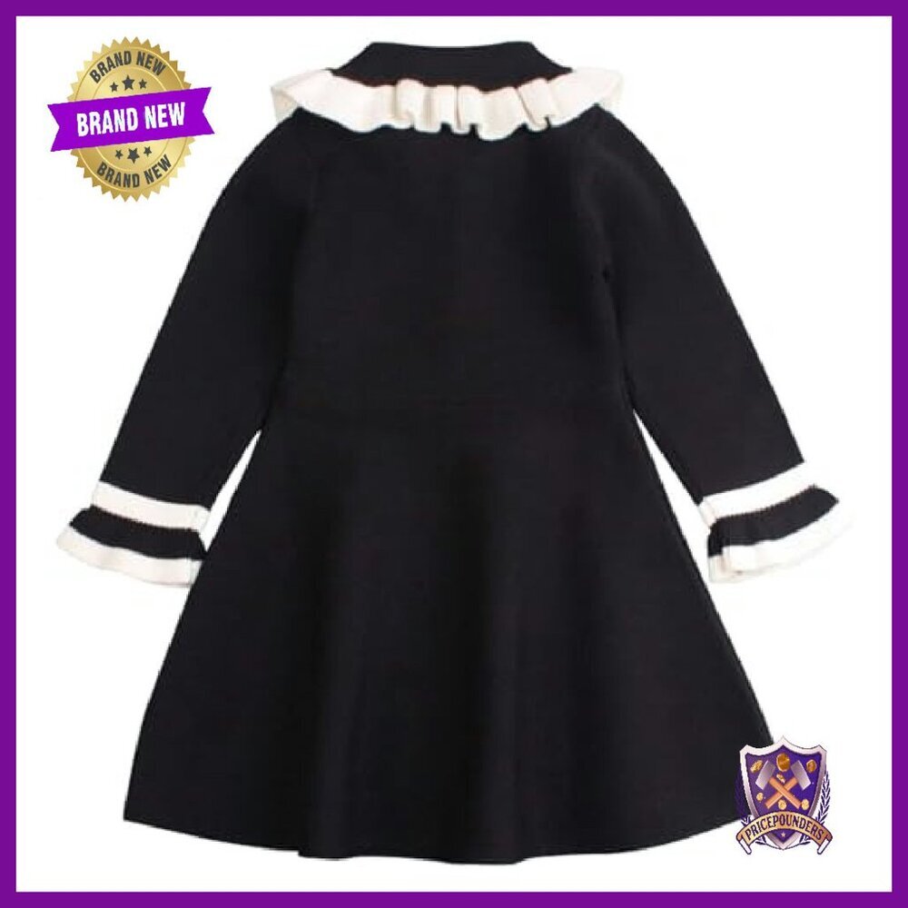 Toddler Girls Soft Warm Long Sleeve V-Neck Knitted Sweater Dress 2-6T - Picture 7 of 8